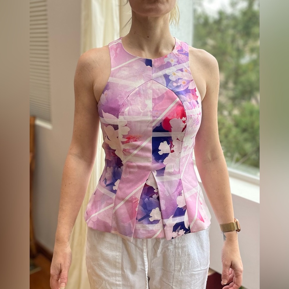 Floral pink and purple tailored top